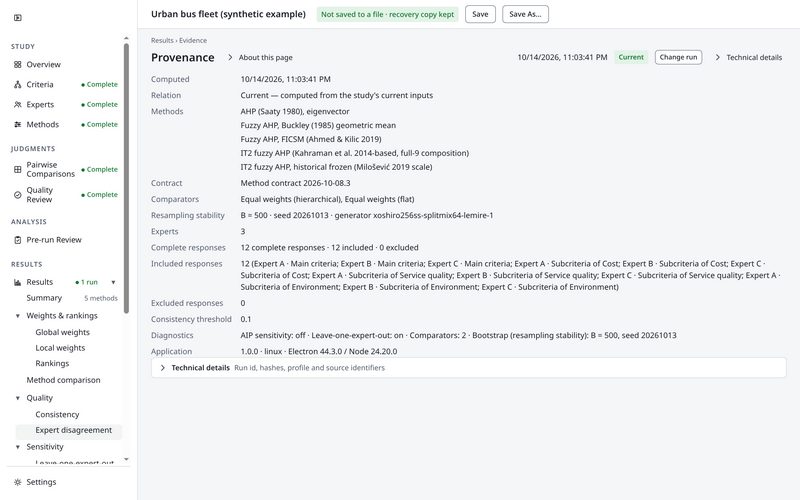 The Provenance page of a run.
